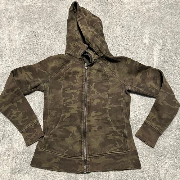 Lululemon Scuba Hoodie Womens 8 Fleece Incognito Camo Full Zip W4AWPS - Picture 1 of 6